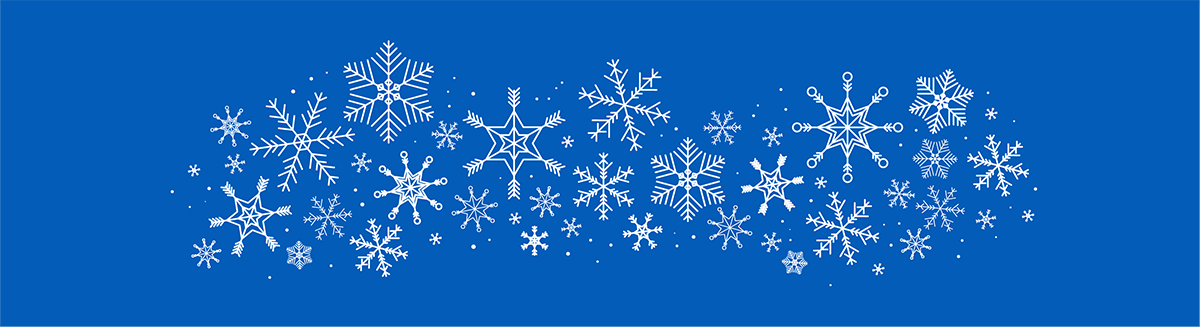 Various different shaped snow flakes on a blue background.