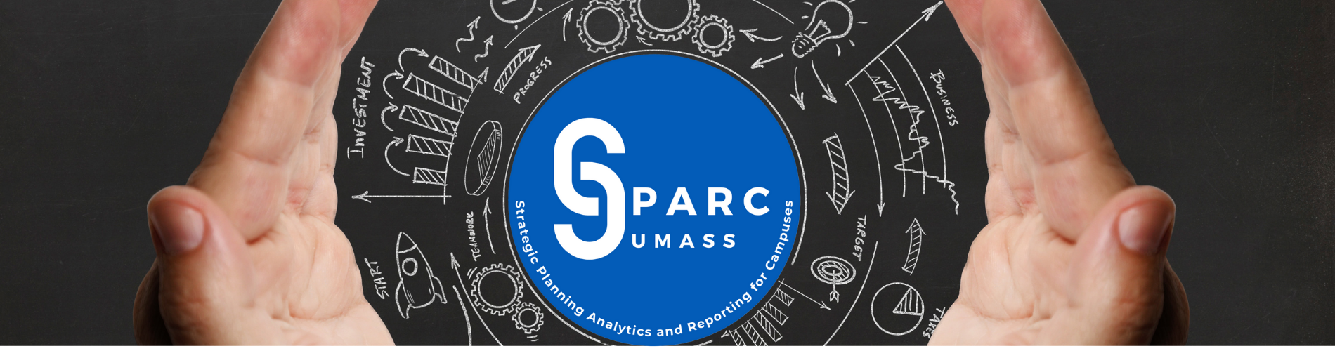 Hand surrounding strategic words with the SPARC logo in the middle