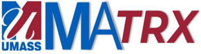 UMass Logo with blue and red logo for Mitigation Assessment Tool to Reduce Risk Exposure, or the MATRX