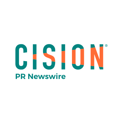 "Words CISION in teal with orange triangle going through them. Words PR Newswire underneath them."
