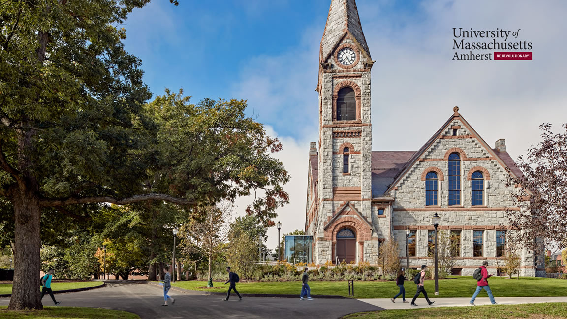 umass amherst chapel with brand and logo