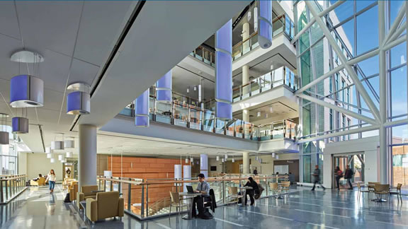 interior of Umass Boston integrated sciences building