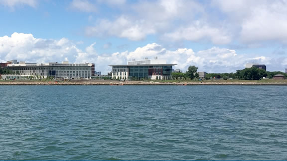 UMass Boston seen from the water