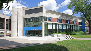 UMass Lowell McGauvran Center with logo