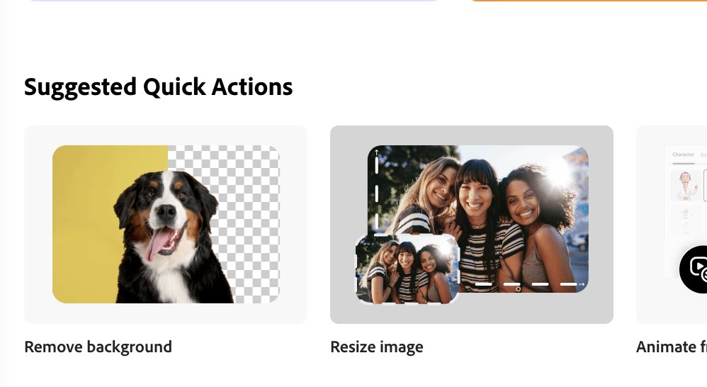 menu option for resizing images on adobe express website