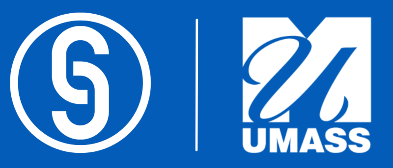 sparc program and umass logos side by side on blue background