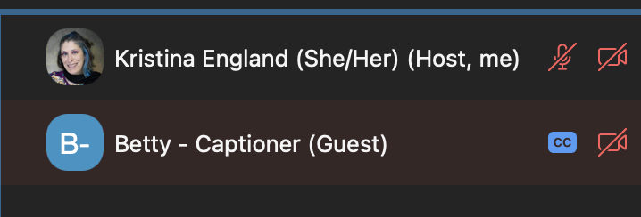 A blue CC button appears next to a participant's name. 