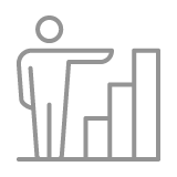 A person pointing to a bar chart.