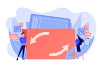 drawing of staff storing documents, emails and conversations in a large folder