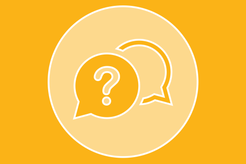 Image of a question mark inside a yellow text bubble overlaying another yellow text bubble.
