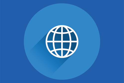 white globe icon on top of blue background