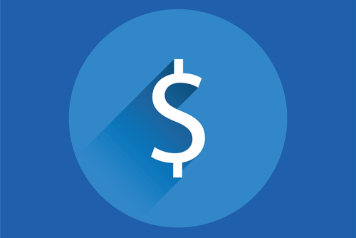 white dollar sign on top of blue background