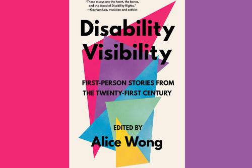 Book cover of Disability Visibility with abstract colorful triangles.