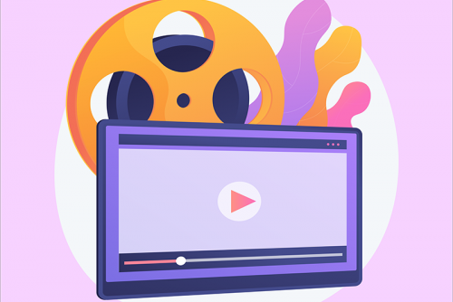 A video player with a movie reel in the background.