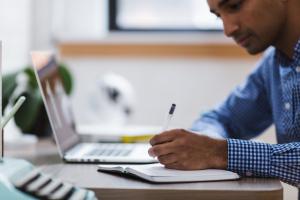 Man works at desk