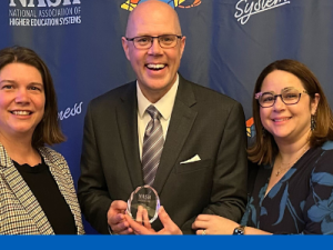 Picture shows Associate Vice President LeeAnn Pasquini (left) Chief Procurement Officer Michael Durkin (center) and and NASH Interim President Jessica Todtman (right)