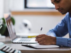 Man works at desk