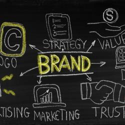 Chalkboard with branding material on it
