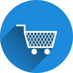 white shopping cart on top of blue background