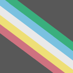 A charcoal grey flag with a diagonal band from the top left to bottom right corner, made up of five parallel stripes in red, gold, pale grey, blue, and green.