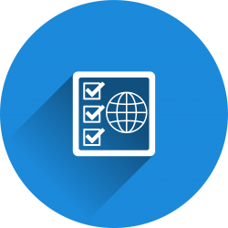 A document with checkboxes and a globe.