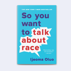 So you want to talk about race book cover with "talk about race" emphasized in a call out block.